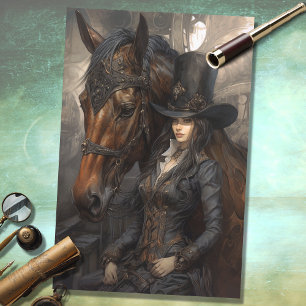 Papier Mousseline Fille et cheval Steampunk 1 Découpage Papier