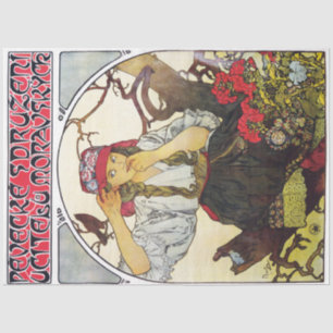Papier Mousseline Fille et géranium, Mucha