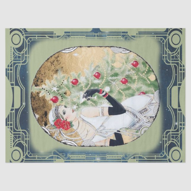 Papier Mousseline Fille Flamme de Noël avec boisson et arbre (Recto)