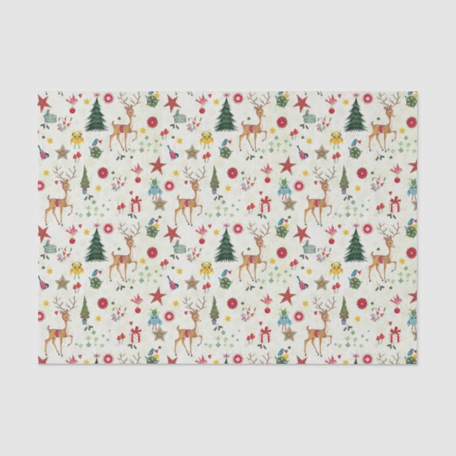 Papier Mousseline Fille Joyeux Cerf de Noël | Papier Tissus (Recto)