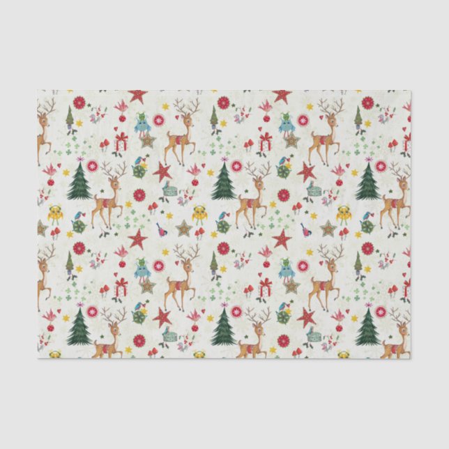 Papier Mousseline Fille Joyeux Cerf de Noël | Papier Tissus (Recto)