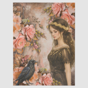 Papier Mousseline Fille romantique victorienne et fleurs rustiques v