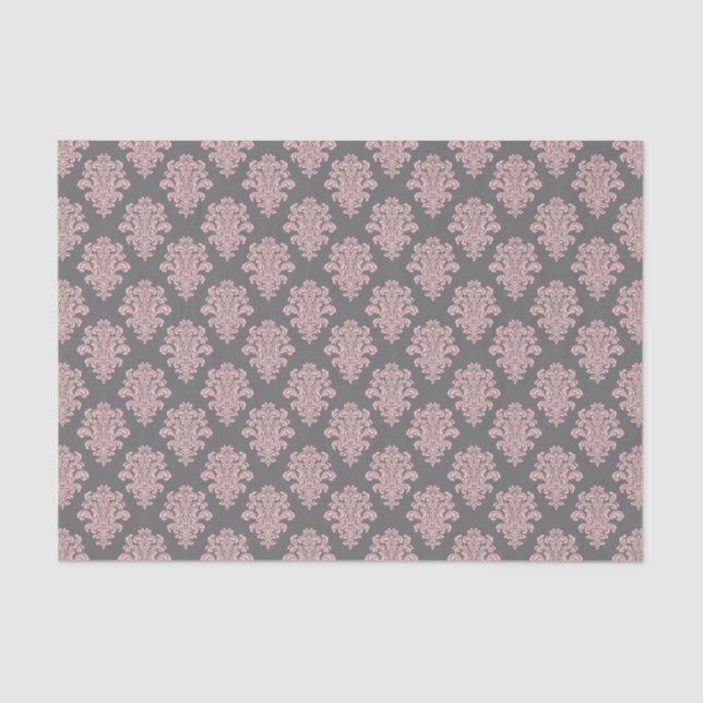 Papier Mousseline Fille rose et gris Damas (Recto)