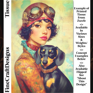 Papier Mousseline Fille Steampunk & Dachshund Chien DH6RF Découpage
