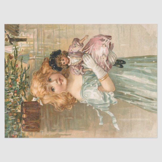 Papier Mousseline Fille victorienne souriante avec poupée au bal de  (Recto)