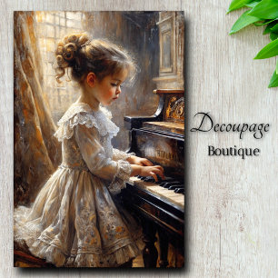 Papier Mousseline Fillette Vintage Jouant Du Piano Découpage