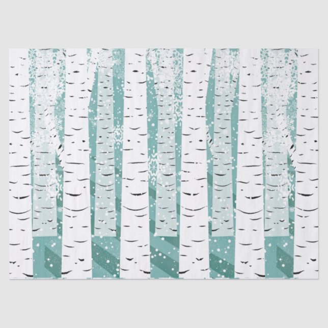 Papier Mousseline Flacon de neige de Birch forêt d'hiver rayé turquo (Recto)
