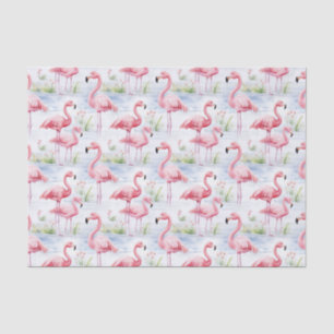 Papier Mousseline Flamant rose aquarelle