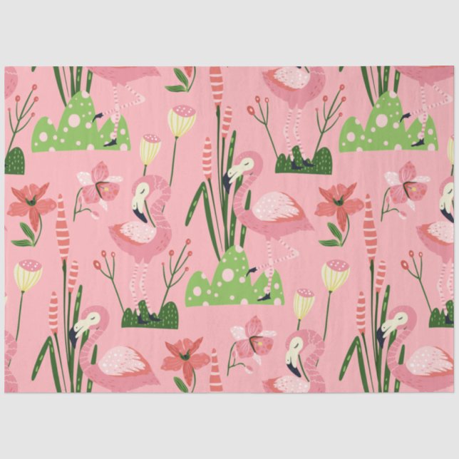 Papier Mousseline Flamant rose Collection été Un design 4 (Recto)