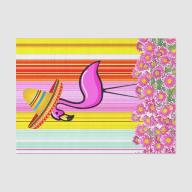 Papier Mousseline Flamant rose de bande papier tissu floral (Recto)