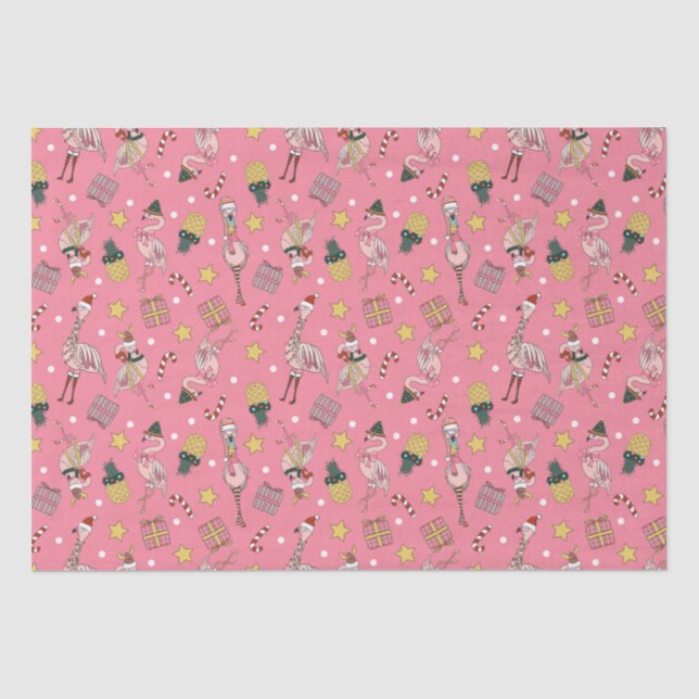 Papier Mousseline Flamant rose de Noël rose mignon et Motif d'ananas (Recto)