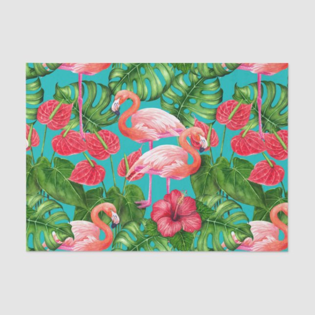 Papier Mousseline Flamant rose et aquarelle du jardin tropical (Recto)