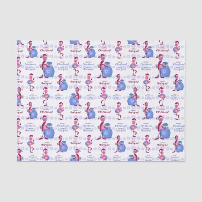Papier Mousseline Flamant rose Noël tropical (Recto)