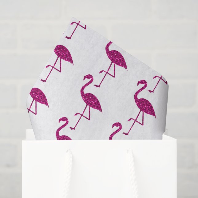 Papier Mousseline Flamant rose pailleté motif pailleté blanc (Sac cadeau)