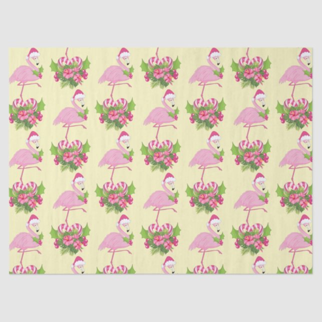 Papier Mousseline Flamant rose rose à Santa Hat Noël Whimsical (Recto)