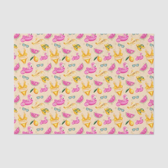 Papier Mousseline Flamant rose rose Bikini & Casquette (Design 35 Pi (Recto)