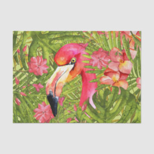 Papier Mousseline Flamant rose rose dans la paume et la jungle de