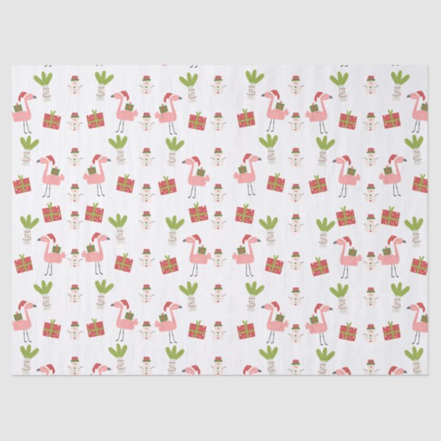 Papier Mousseline Flamant rose rose Noël Snowman rose blanc rouge (Recto)