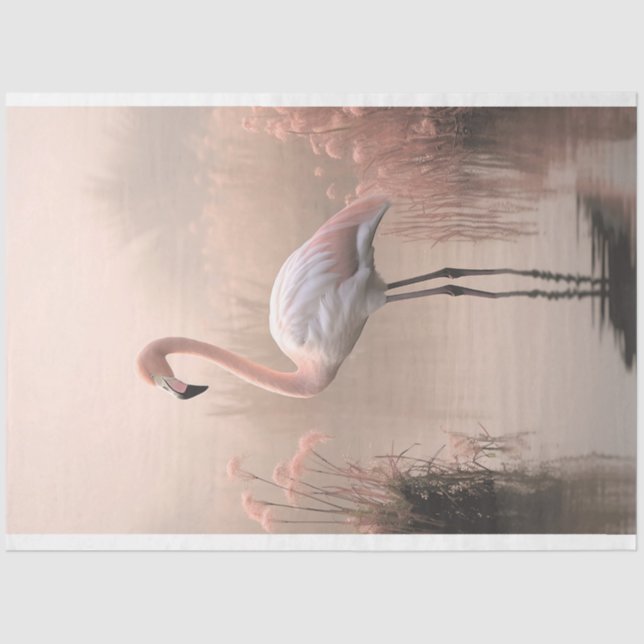 Papier Mousseline Flamant rose, Rose Rose, Lac Misty, Herbe Pampas (Recto)