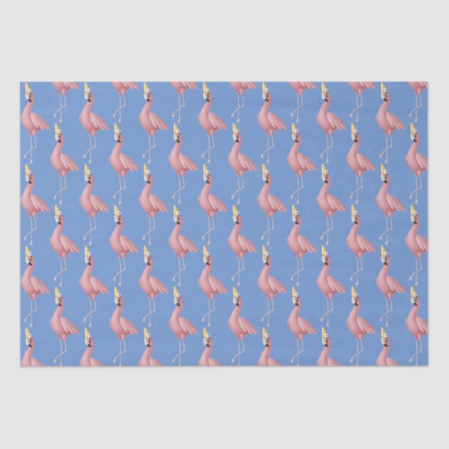 Papier Mousseline Flamant rose rose sur Blue Birthday (Recto)