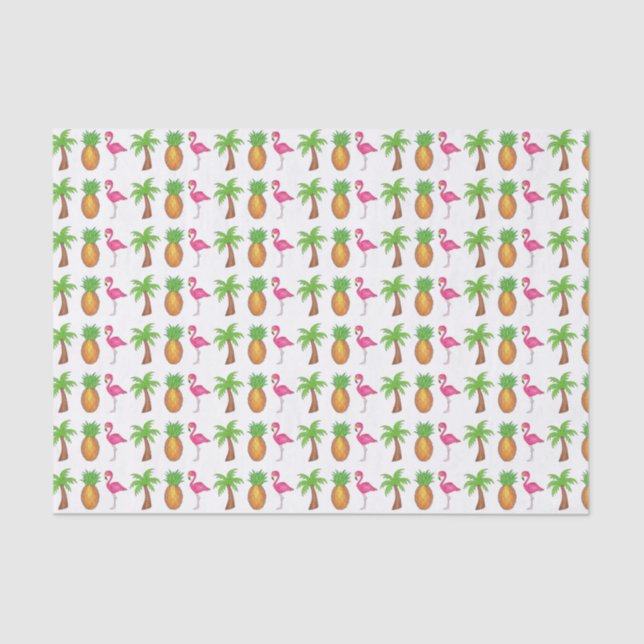 Papier Mousseline Flamant rose rose tropical Palmier vert Ananas (Recto)