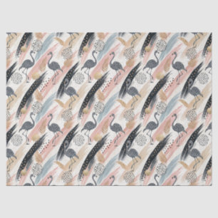 Papier Mousseline Flamant rose stylisé et Motif brosse