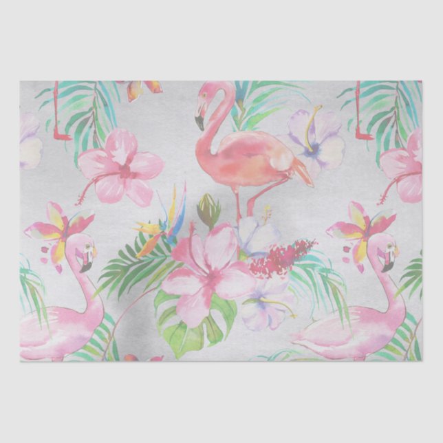 Papier Mousseline Flamant rose tropical Baby shower botanique (Recto)