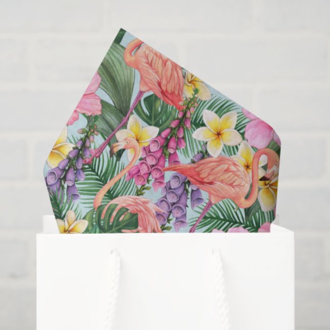 Papier Mousseline Flamants roses  (Sac cadeau)