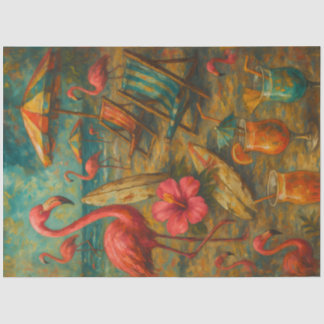 Papier Mousseline Flamants roses – Découpage côtier tropical