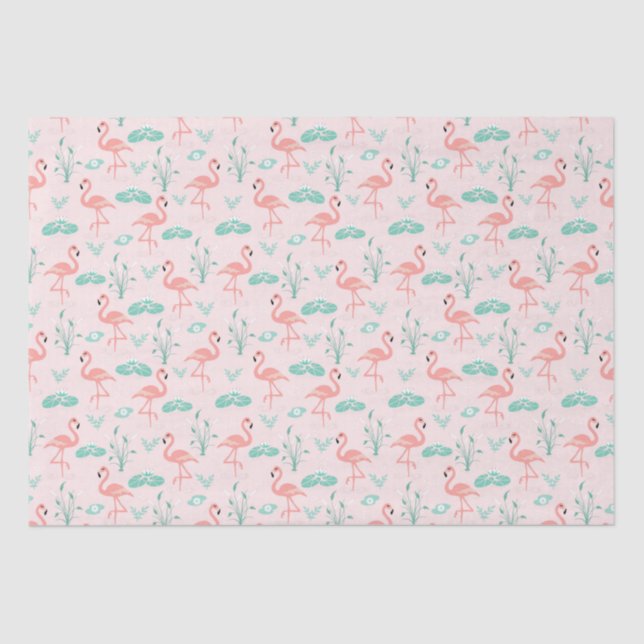 Papier Mousseline Flamants roses roses Green Palm Feuilles Tropical (Recto)