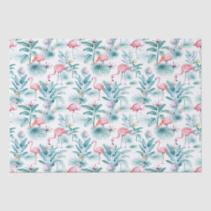 Papier Mousseline Flamants roses tropicaux feuille motif