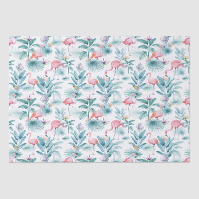Papier Mousseline Flamants roses tropicaux feuille motif (Recto)