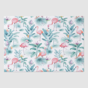 Papier Mousseline Flamants roses tropicaux feuille motif