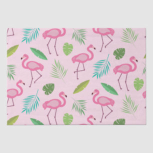 Papier Mousseline Flamingo rose avec des feuilles tropicaux