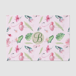 Papier Mousseline Flamingo Rose Tropical Monogramme Lettre Initiale
