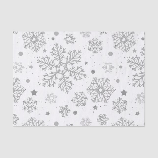 Papier Mousseline Flammes de neige en argent sur blanc (Recto)