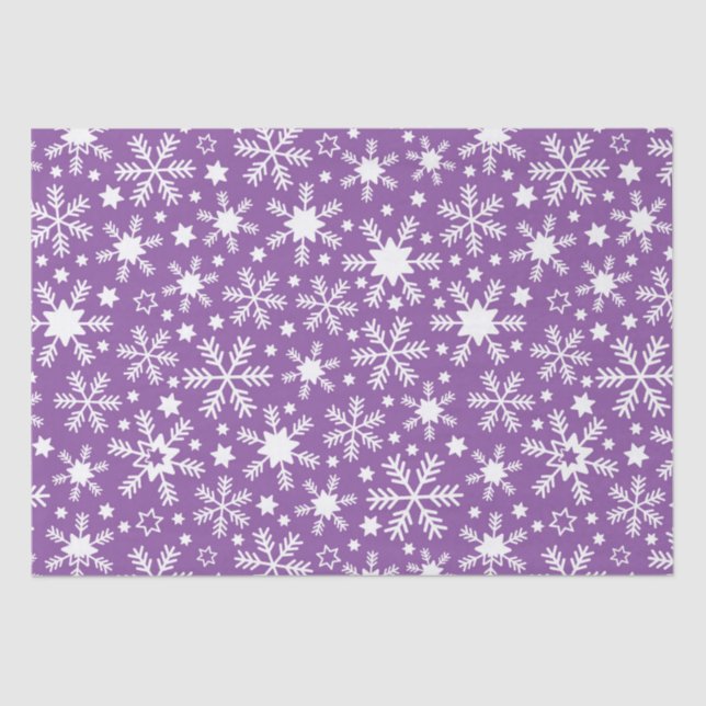 Papier Mousseline Flammes de neige luxueuses de Noël violet et blanc (Recto)