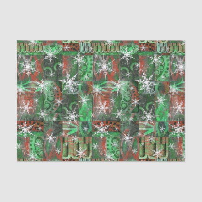 Papier Mousseline Flammes de neige sur Red Green Holiday Tissus Pape (Recto)