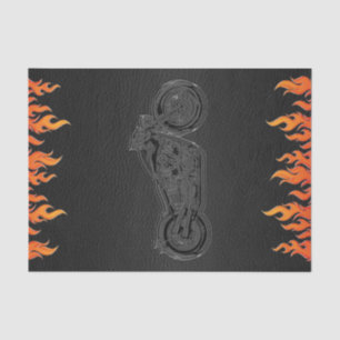 Papier Mousseline Flammes orange en cuir noir moto parti de motard