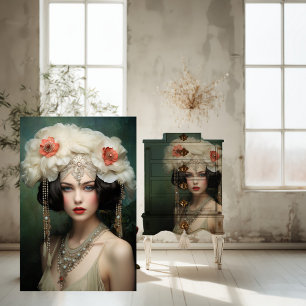 Papier Mousseline Flapper des années 1920, Dame ornée, Portrait Art