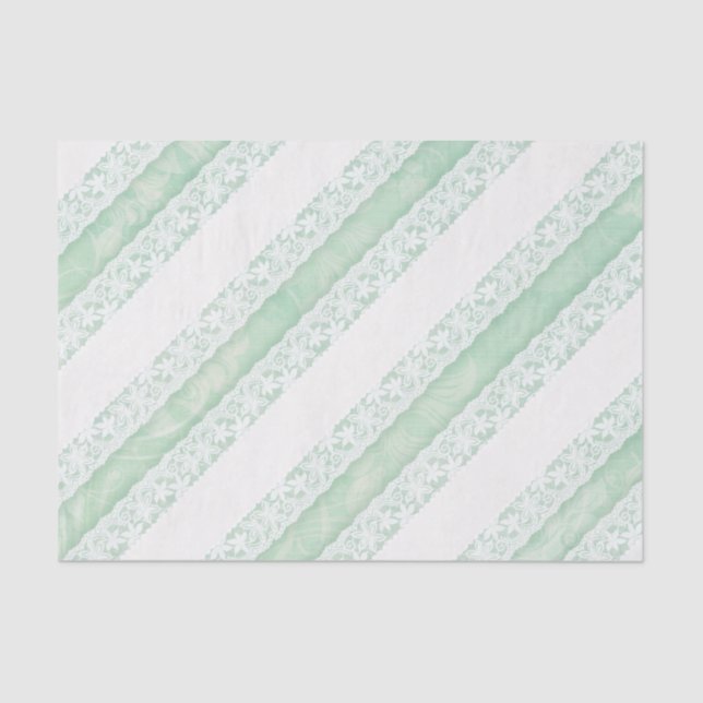 Papier Mousseline Fleur blanc dentelle vert tissu cadeau mariage (Recto)