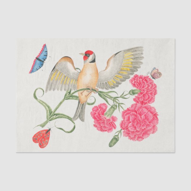 Papier Mousseline Fleur botanique et papier de tissus d'oiseaux (Recto)