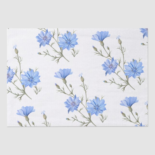 Papier Mousseline Fleur chicorée sauvage Aquarelle botanique Art (Recto)