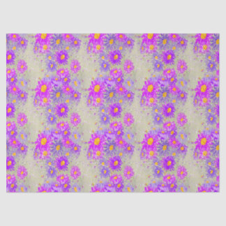 Papier Mousseline Fleur d'aster daisy fleurie violette et rose rayée