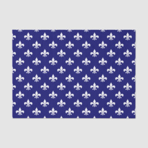 Papier Mousseline Fleur de lis blanc sur bleu marine foncé