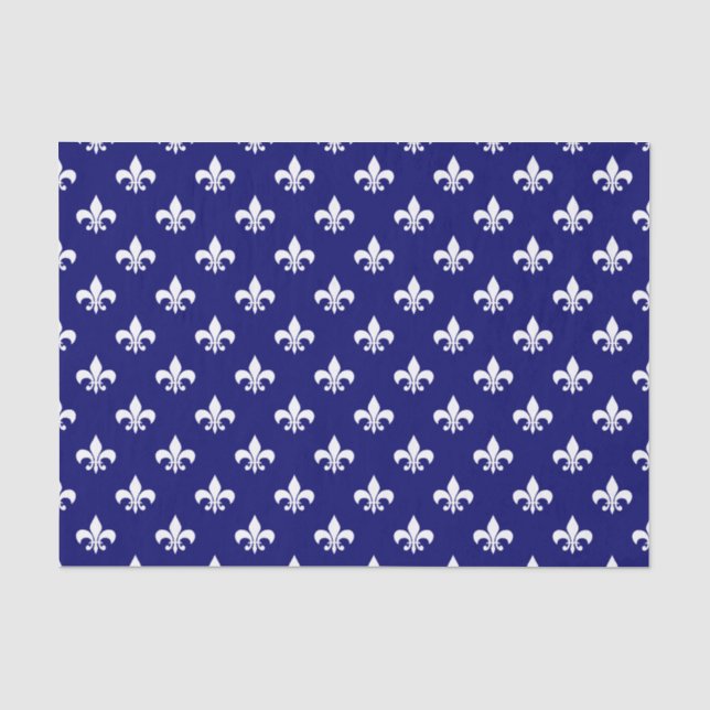 Papier Mousseline Fleur de lis blanc sur bleu marine foncé (Recto)