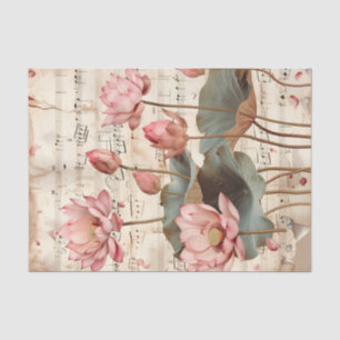 Papier Mousseline Fleur de lotus rose vintage feuille de musique éph