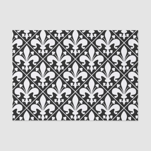 Papier Mousseline Fleur de Lys noir et blanc élégant (Recto)