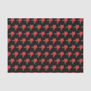 Papier Mousseline Fleur de Noël rouge Poinsettia Motif sur Noir
