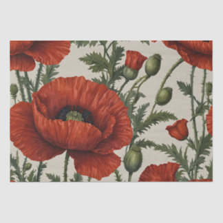 Papier Mousseline Fleur de pavot orange rouge